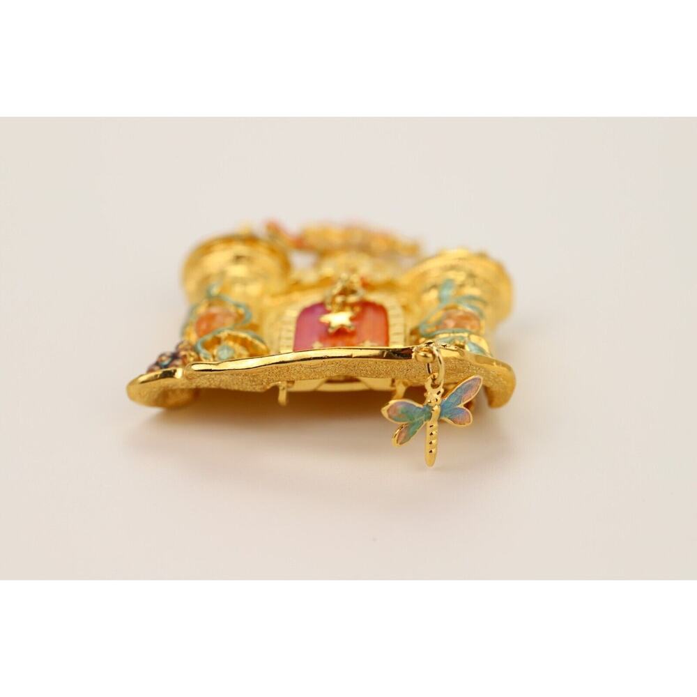 Kirks Folly Vintage Castle Pin Brooch Drawbridge Crystal Brushed Gold NOS BOX - Picture 5 of 12